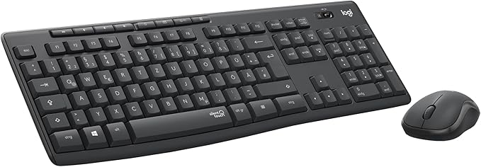 Logitech MK295 wireless keyboard and mouse set with SilentTouch technology, shortcut keys, optical tracking, nano USB receiver, lag-free wireless connection, QWERTZ layout - Graphite, PC