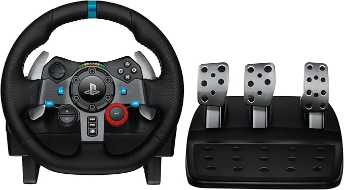 Logitech G29 Driving Force Racing Wheel, Dual-Motor Force Feedback, 900° Steering Range, Leather Steering Wheel, Adjustable Stainless Steel Floor Pedals - Console for PS4/PS3/PC/Mac - Black
