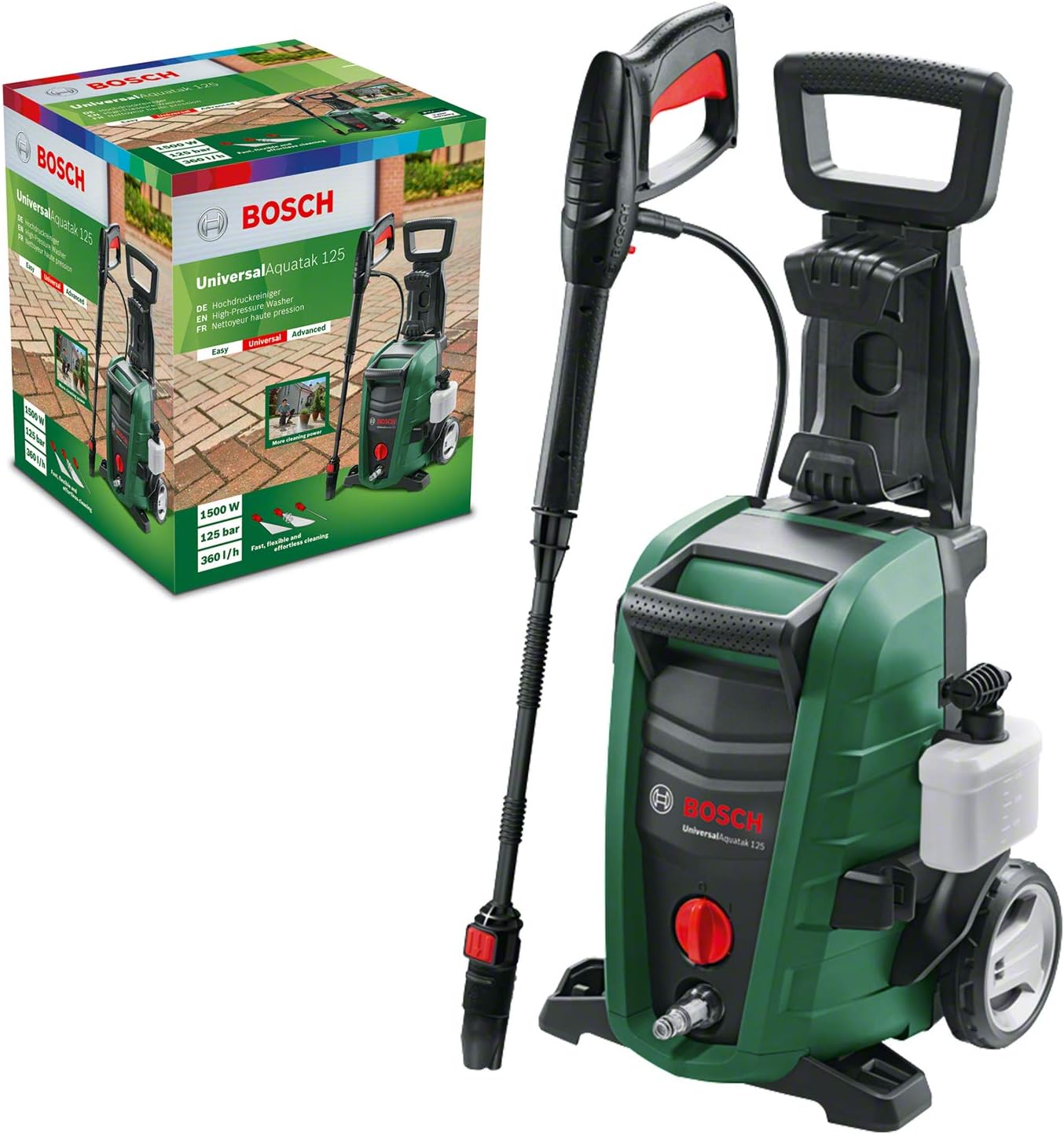 Bosch Home and Garden Bosch High Pressure Cleaner UniversalAquatak 125 (3-in-1 nozzle, foam nozzle, transparent water filter, high-pressure gun, 5 m hose, 5 m cable