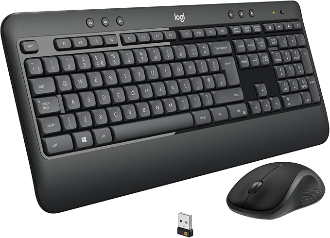 Logitech MK540 Advanced Wireless Keyboard and Mouse Combo for Windows, 2.4 GHz Unifying USB Receiver, Hotkeys, 3-Year Battery Life, For PC, Laptop, QWERTZ Layout - Black