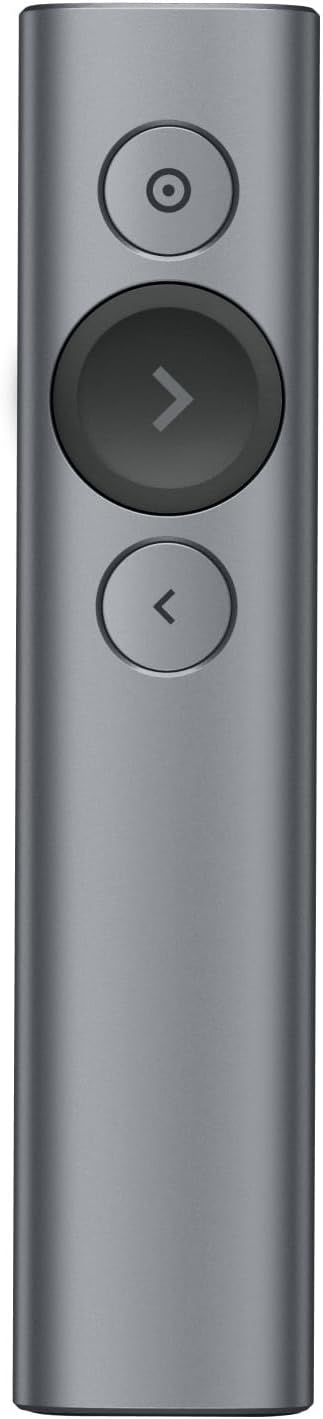 Logitech Spotlight Presenter, Bluetooth and 2.4 GHz connection via USB receiver, digital laser pointer, 30 m range, timer, vibration alarm, PC/Mac/Android/iOS - Slate/Gray