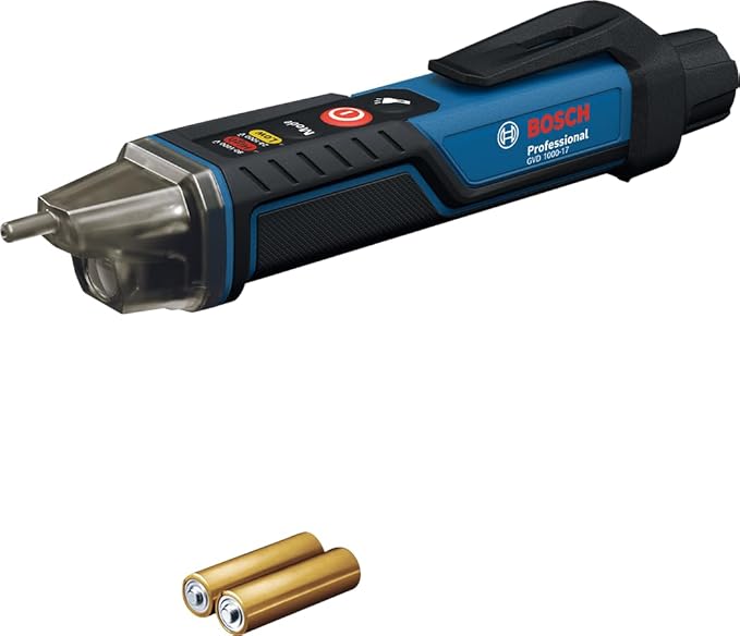 Bosch GVD 1000-17 electrical measuring device (non-contact voltage detection, IP67, dual range 24-1000V AC, integrated flashlight, belt clip, CAT IV 1000V tested)