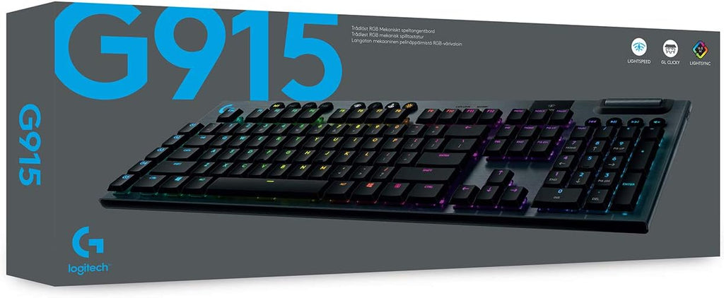 Logitech G915 LIGHTSPEED wireless mechanical gaming keyboard, Tactile GL key switch with low profile, LIGHTSYNC RGB, Ultra-slim design, German QWERTZ layout - Carbon