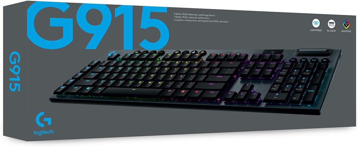 Logitech G915 LIGHTSPEED wireless mechanical gaming keyboard, Tactile GL key switch with low profile, LIGHTSYNC RGB, Ultra-slim design, German QWERTZ layout - Carbon