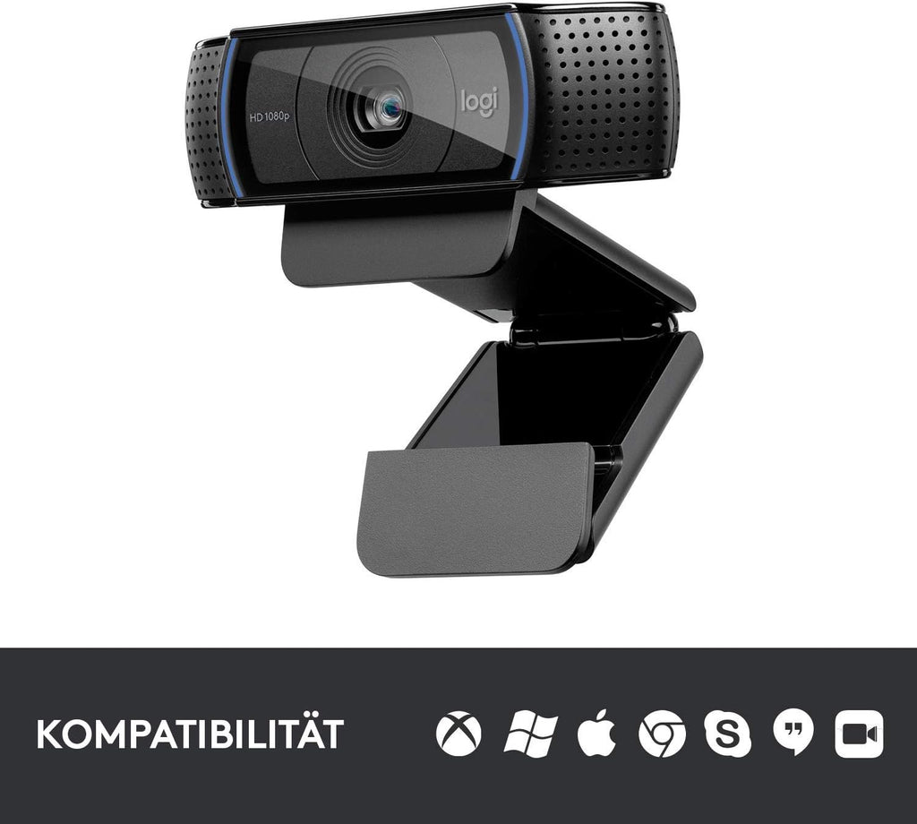 Logitech C920 HD PRO Webcam, Full HD 1080p, 78° field of view, autofocus, clear stereo sound, exposure compensation, USB connection, for Skype, FaceTime, Hangouts, etc., PC/Mac/ChromeOS/Android - Black