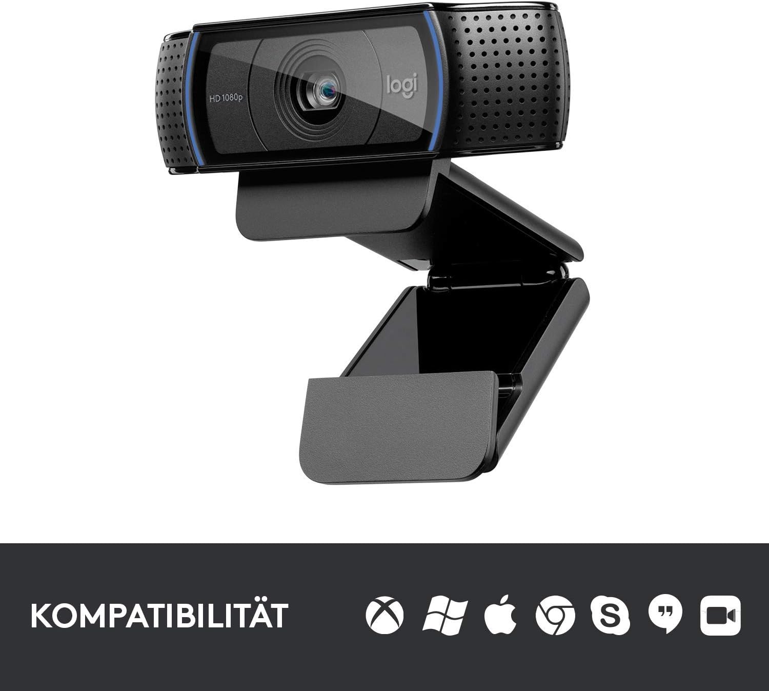 Logitech C920 HD PRO Webcam, Full HD 1080p, 78° field of view, autofocus, clear stereo sound, exposure compensation, USB connection, for Skype, FaceTime, Hangouts, etc., PC/Mac/ChromeOS/Android - Black