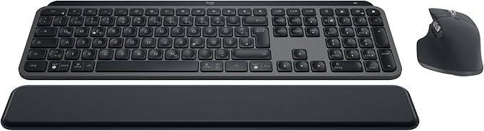Logitech MX Keys S Combo: Powerful wireless keyboard and mouse with palm rest, customizable illumination, fast scrolling, Bluetooth, for Windows/Linux/Chrome/Mac - Graphite, German QWERTZ layout