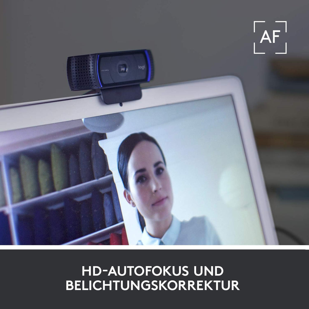 Logitech C920 HD PRO Webcam, Full HD 1080p, 78° field of view, autofocus, clear stereo sound, exposure compensation, USB connection, for Skype, FaceTime, Hangouts, etc., PC/Mac/ChromeOS/Android - Black