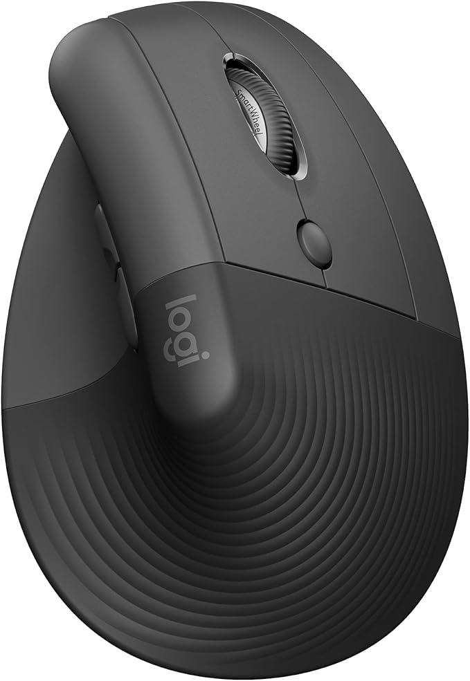 Logitech Lift Vertical Ergonomic Mouse, Wireless, Bluetooth or LogiBolt USB Receiver, Quiet Clicks, 4 Buttons, Compatible with Windows/macOS/iPadOS, Laptop, PC - Graphite