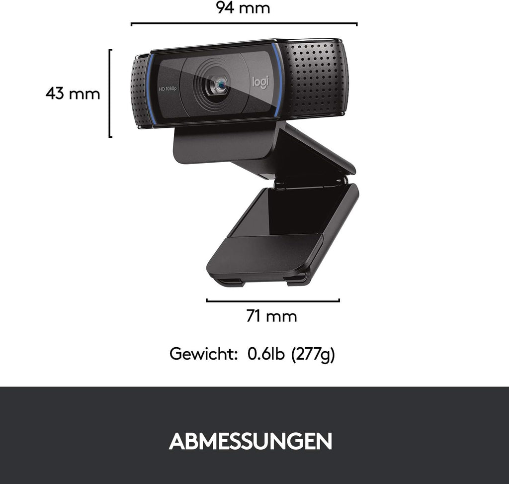 Logitech C920 HD PRO Webcam, Full HD 1080p, 78° field of view, autofocus, clear stereo sound, exposure compensation, USB connection, for Skype, FaceTime, Hangouts, etc., PC/Mac/ChromeOS/Android - Black