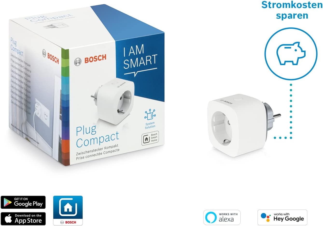 Bosch Smart Home compact plug-in adapter, smart socket with app function, radio signal amplification, compatible with Alexa, Google Home and HomeKit