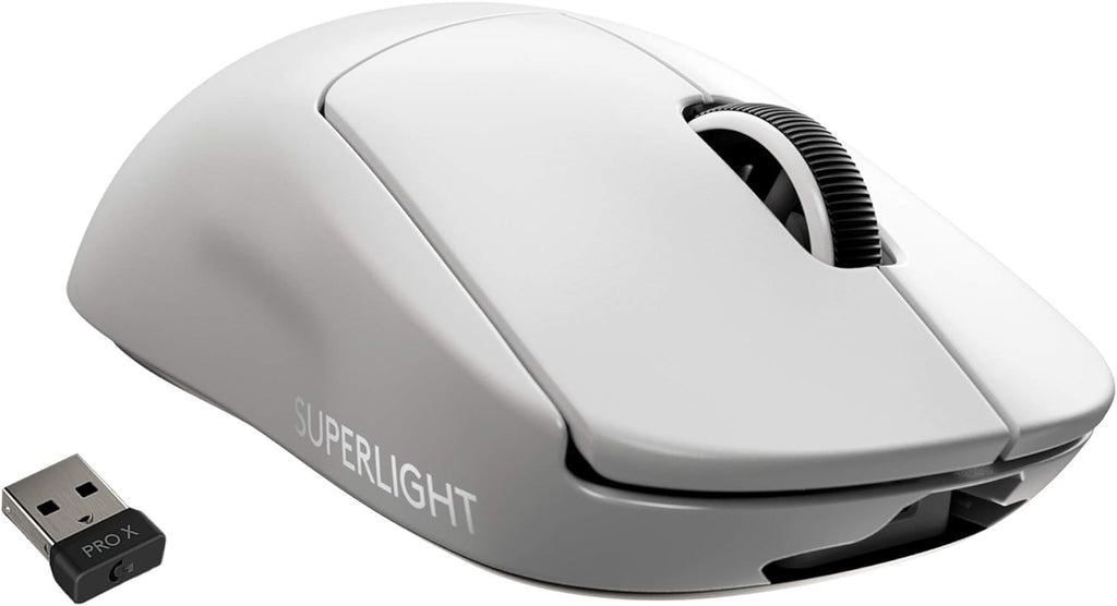 Logitech G PRO X SUPERLIGHT wireless gaming mouse with HERO 25K sensor, ultra-lightweight at 63g, 5 programmable buttons, 70-hour battery life, additive-free PTFE feet, PC/Mac - White