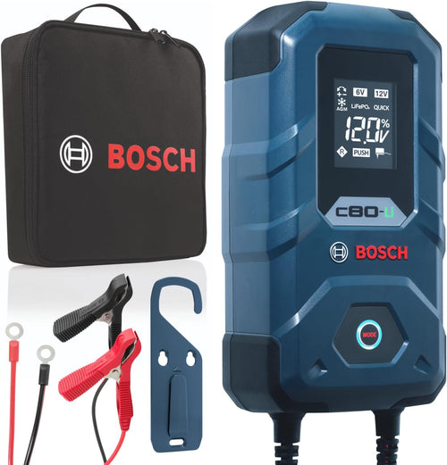 Bosch C80-Li Batterieladegerät, 15 Ampere, mit Erhaltungsladungs-Funktion - Autobatterie-Ladegerät für 6 V / 12 V Blei-Säure-, AGM-, EFB-, Gel-, SLI- Batterien sowie 12 V Lithium- (LiFePO4) Batterien