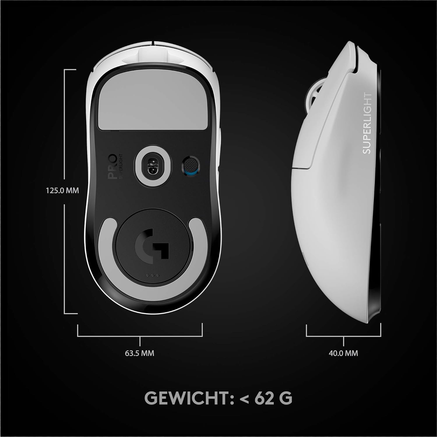 Logitech G PRO X SUPERLIGHT wireless gaming mouse with HERO 25K sensor, ultra-lightweight at 63g, 5 programmable buttons, 70-hour battery life, additive-free PTFE feet, PC/Mac - White