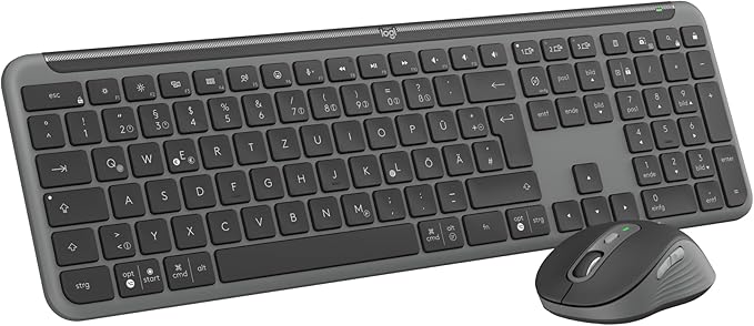 Logitech MK950 Signature Slim Wireless Keyboard and Mouse Combo, Slim Design, Quiet Typing, Three-Device Switching, Bluetooth, Multiple Operating Systems, Windows, Mac, German QWERTZ Layout, Graphite