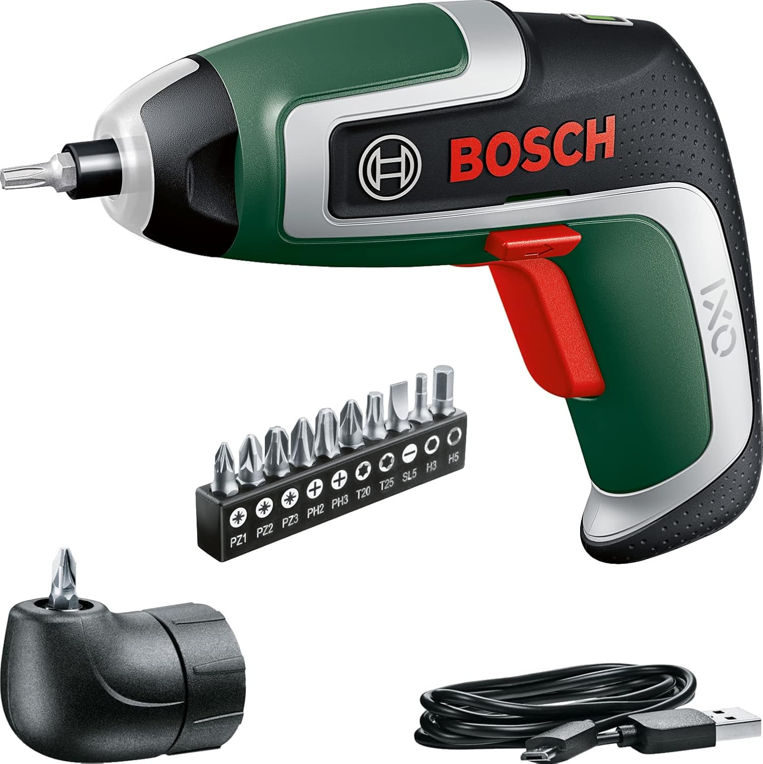 Bosch IXO Cordless Screwdriver (7th Generation; 3.6V; 2.0Ah; 5.5Nm; with Micro-USB Cable; Includes Angle Bit; Drives up to 190 Screws; in a Box) – Amazon Edition