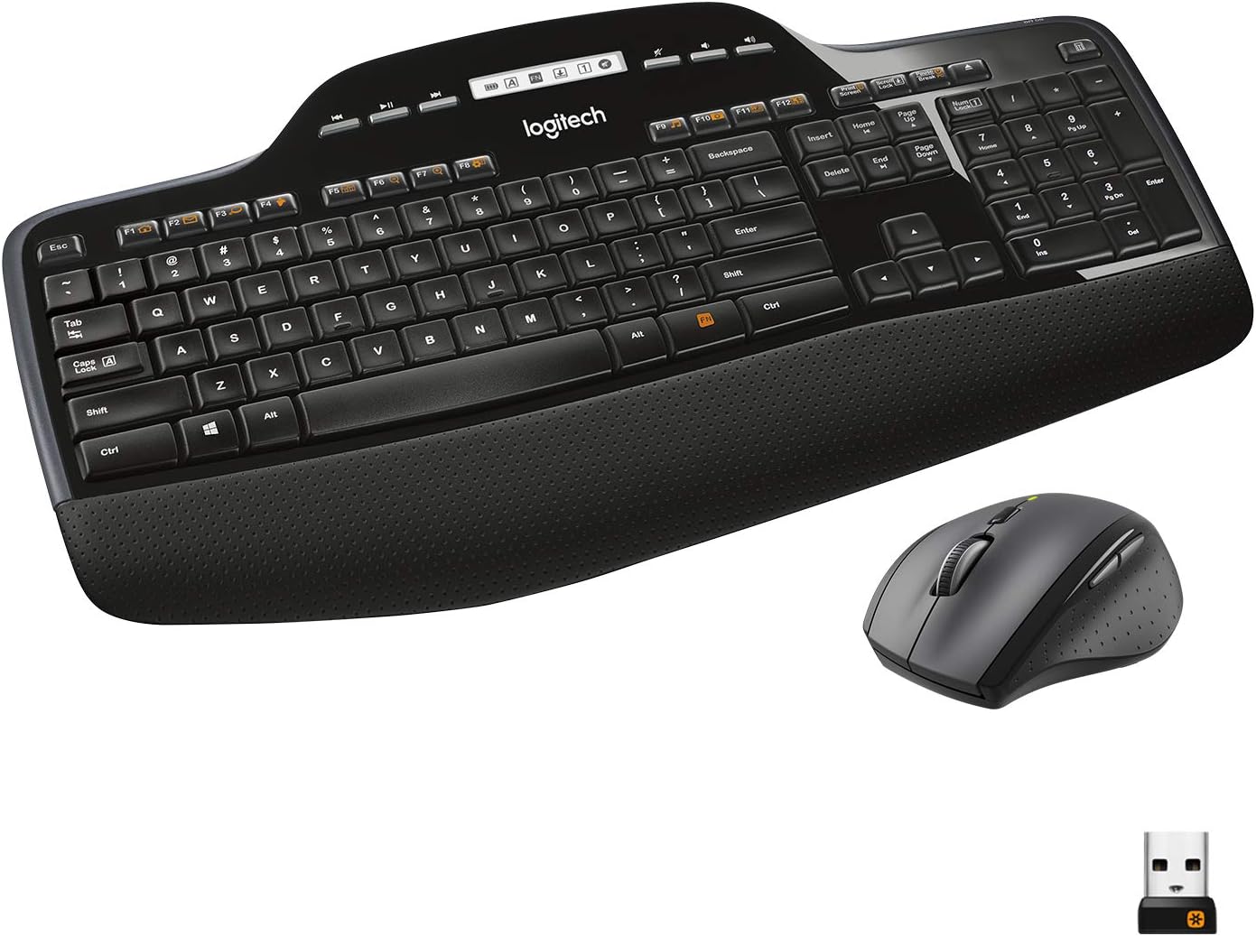 Logitech MK710 Wireless Keyboard and Mouse Combo, 2.4 GHz with Unifying USB Receiver, 3-Year Battery Life, LCD Battery Indicator, Palm Rest, PC/Laptop, German QWERTZ Layout, Black