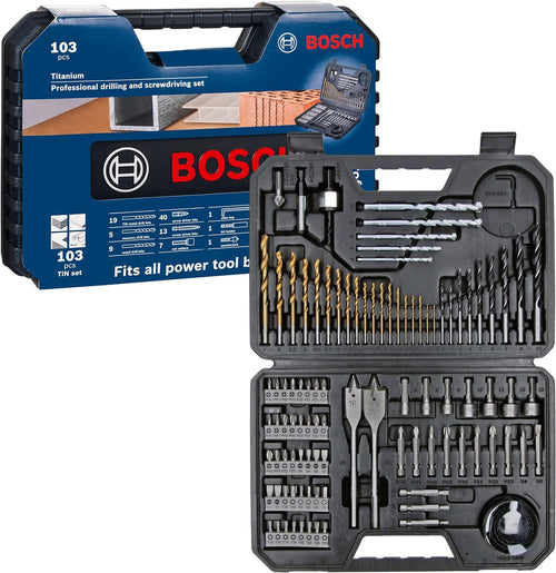 Bosch Accessories Professional 103tlg. Bohrer- und Bit Set Titanium Box (für Holz, Stein und Metall, Zubehör Bohr- und Schraubwerkzeuge)